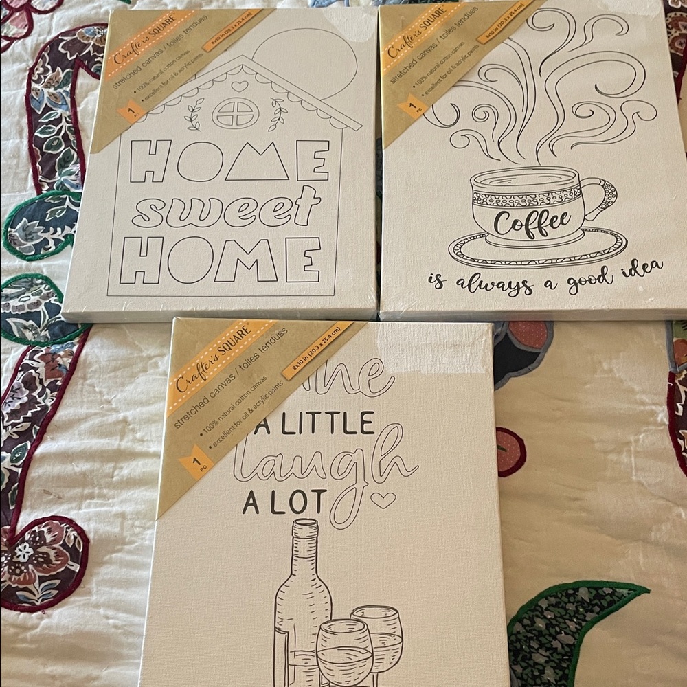New Sealed Canvas Wall Art Set with Inspirational Quotes Ready For Crafting